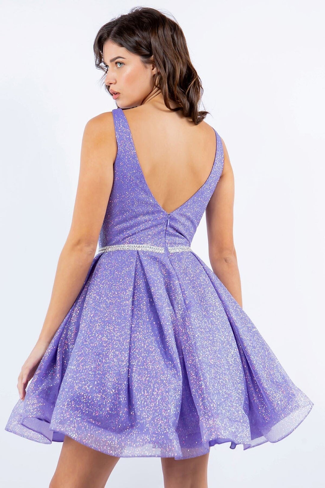 Short Glitter V-Neck Dress by Cinderella Couture 8047J