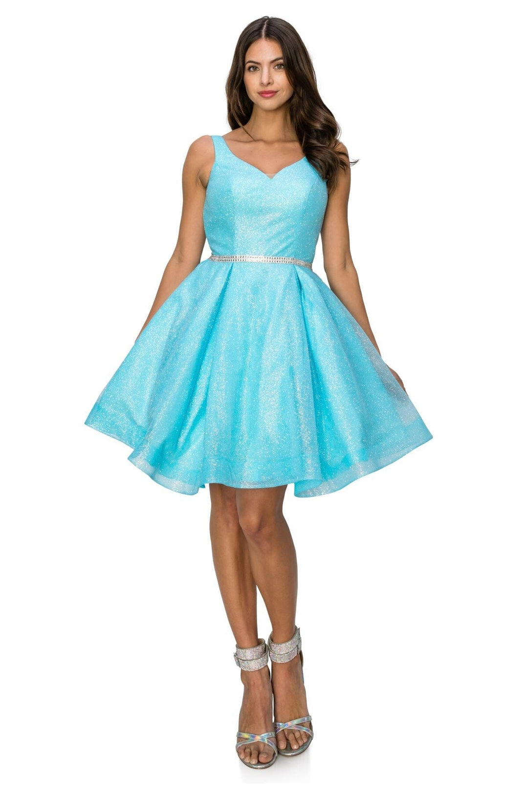 Short Glitter V-Neck Dress by Cinderella Couture 8047J