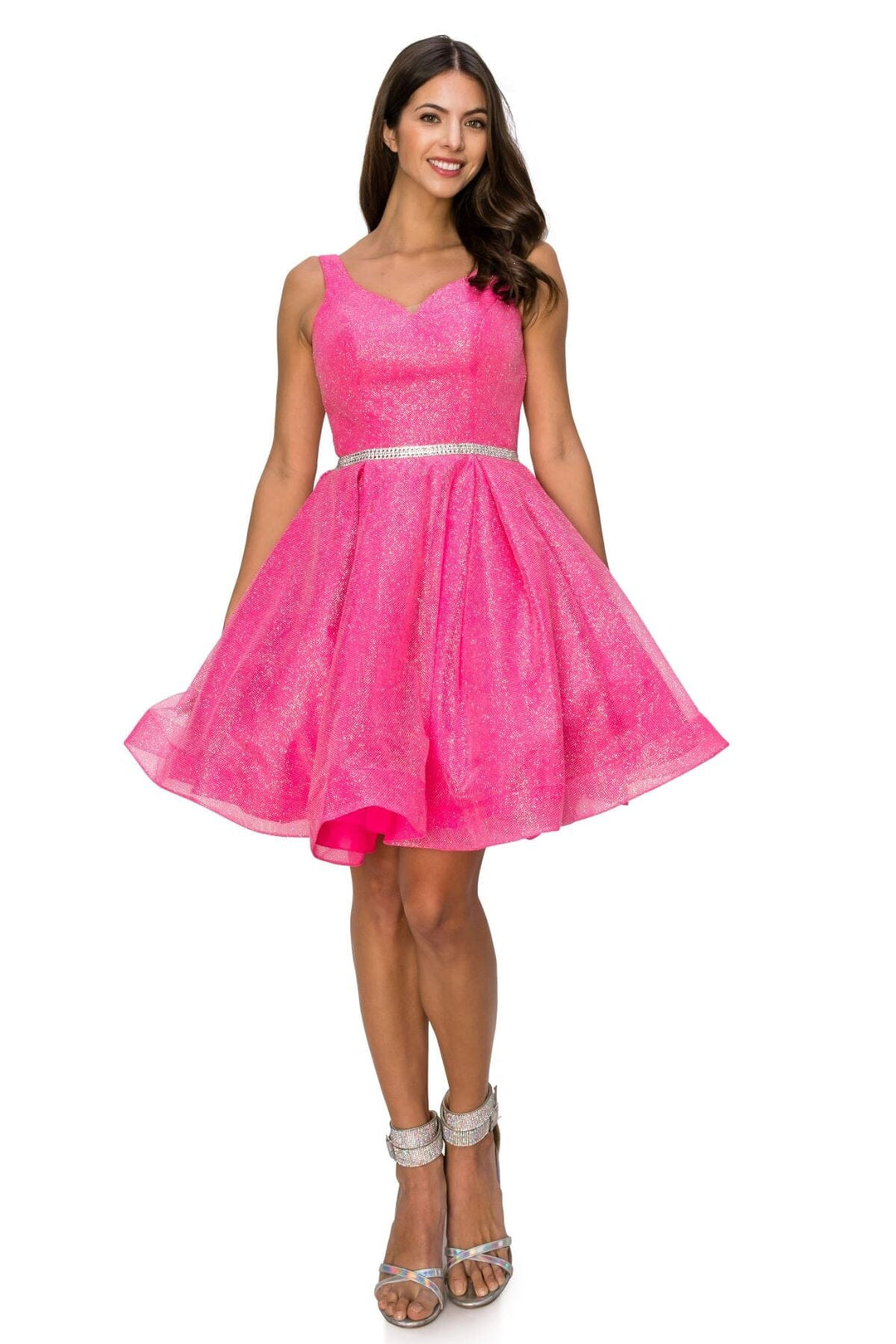 Short Glitter V-Neck Dress by Cinderella Couture 8047J