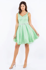 Short Glitter V-Neck Dress by Cinderella Couture 8047J