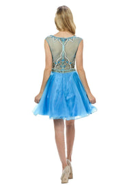 Short Hot Pink Dress with Embellished Bodice by Poly USA-Short Cocktail Dresses-ABC Fashion