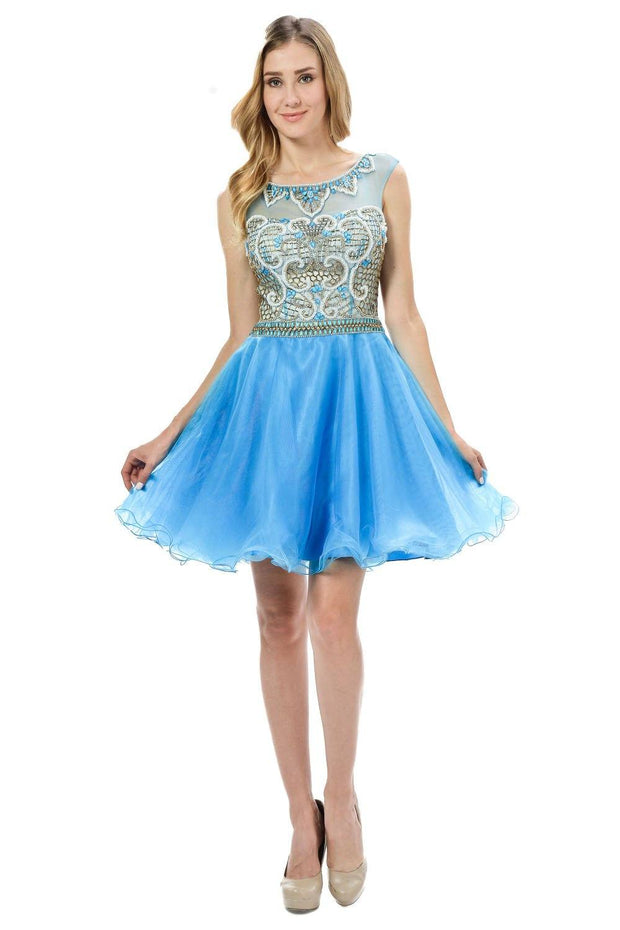 Short Hot Pink Dress with Embellished Bodice by Poly USA-Short Cocktail Dresses-ABC Fashion