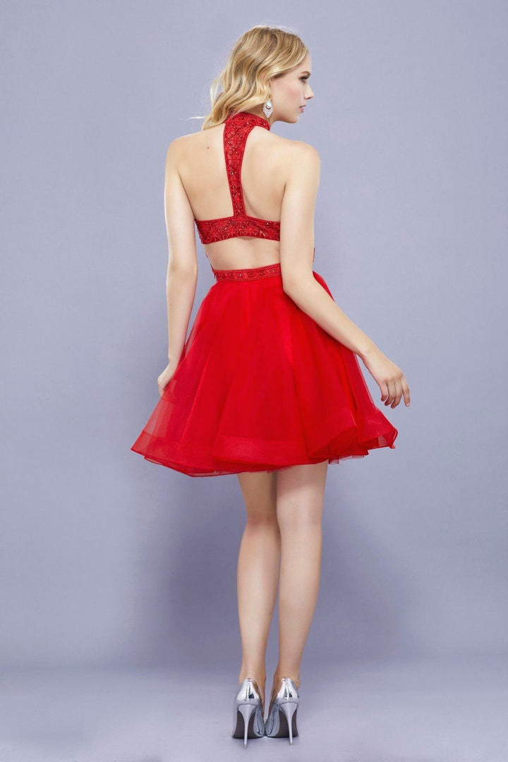 Short Illusion Dress with Beaded Top by Nox Anabel 6316-Short Cocktail Dresses-ABC Fashion