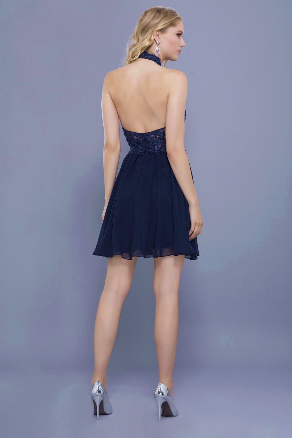 Short Illusion Halter Dress with Lace Applique by Nox Anabel 6308-Short Cocktail Dresses-ABC Fashion