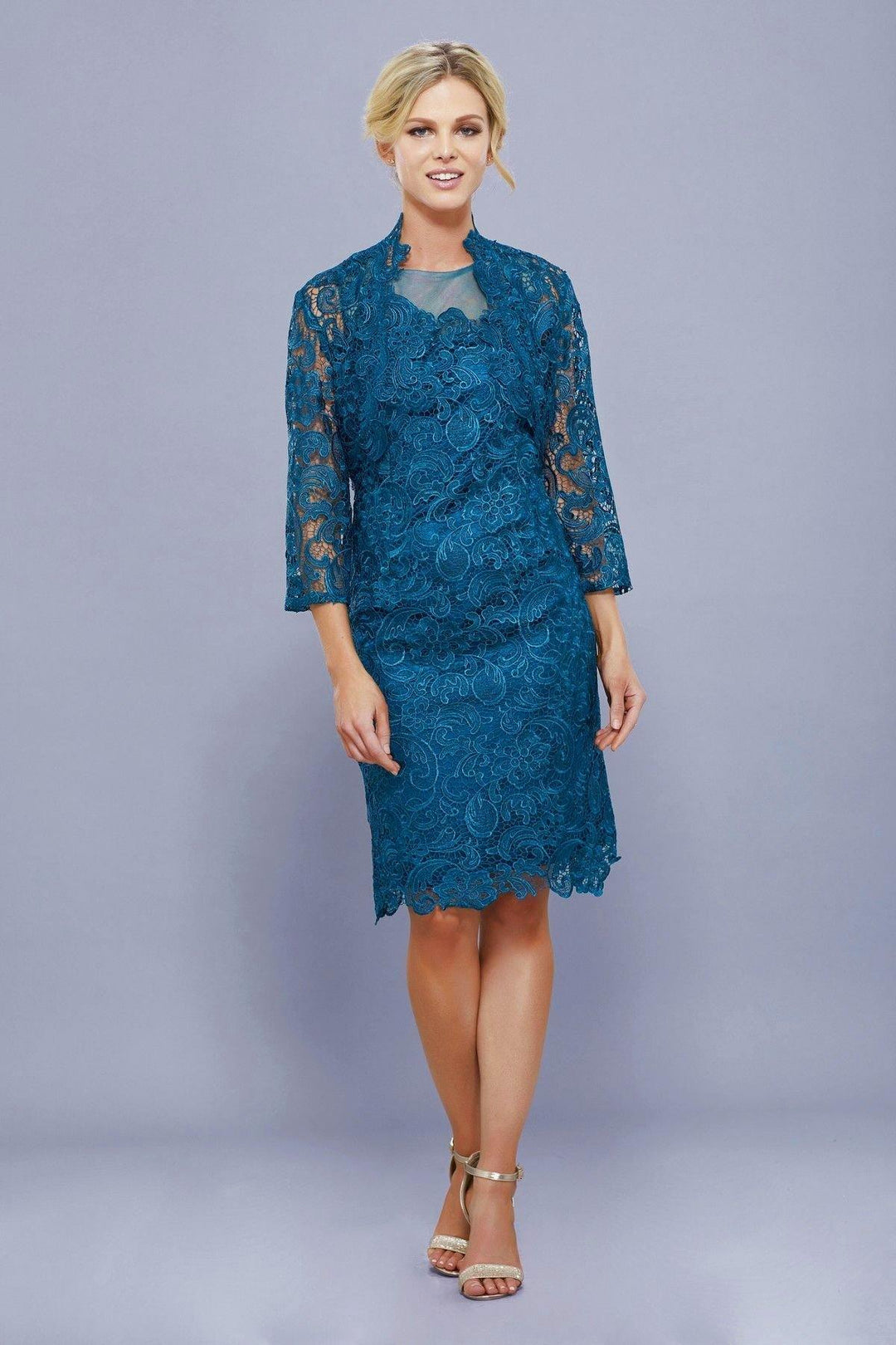 Short Illusion Lace Dress with Jacket by Nox Anabel 5100-Short Cocktail Dresses-ABC Fashion