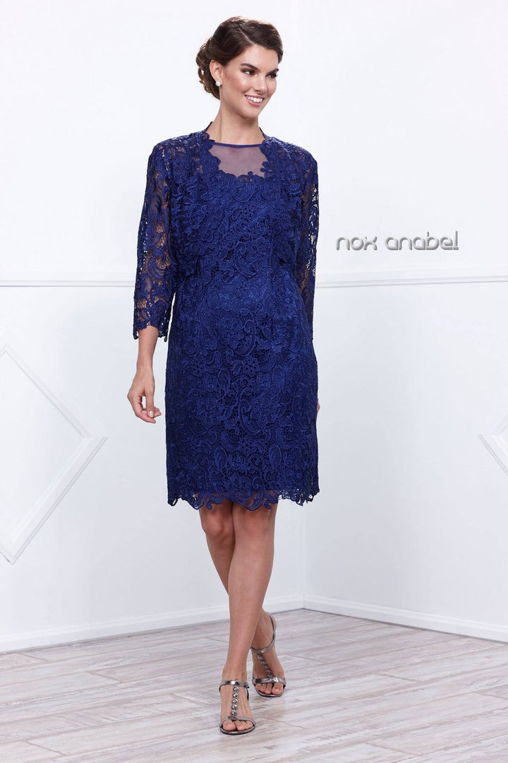Short Illusion Lace Dress with Jacket by Nox Anabel 5100-Short Cocktail Dresses-ABC Fashion