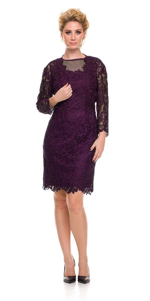 Short Illusion Lace Dress with Jacket by Nox Anabel 5100-Short Cocktail Dresses-ABC Fashion