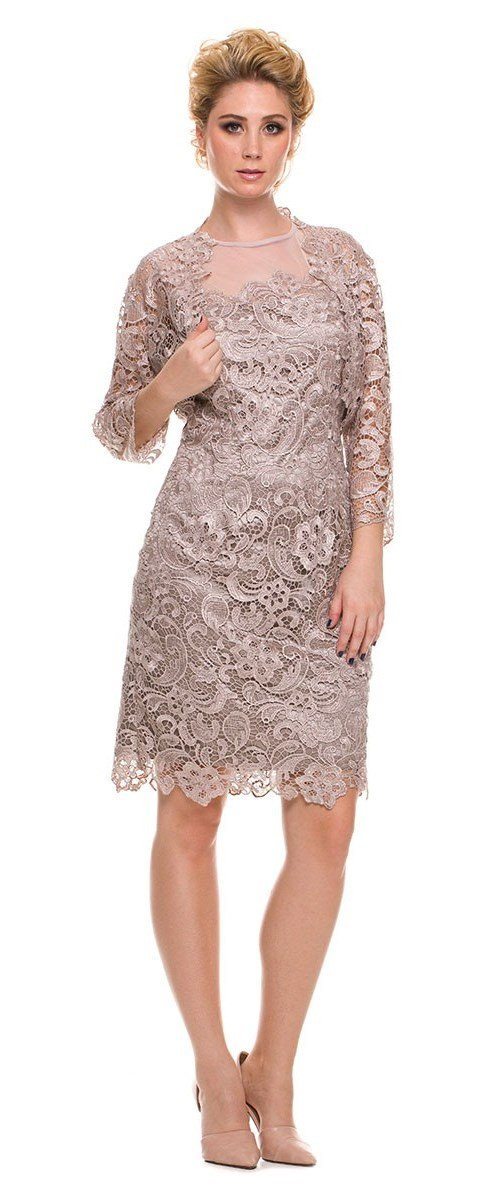 Short Illusion Lace Dress with Jacket by Nox Anabel 5100-Short Cocktail Dresses-ABC Fashion