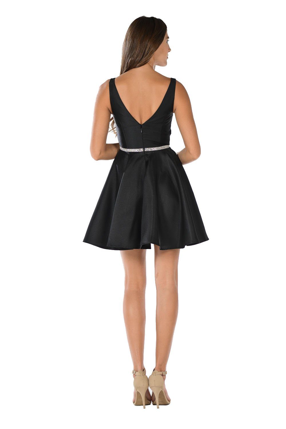 Short Illusion V-Neck Mikado Dress by Poly USA 7894