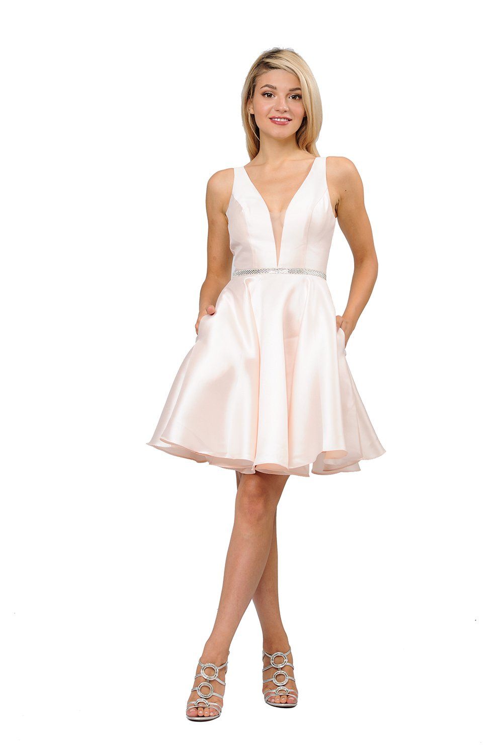 Short Illusion V-Neck Mikado Dress by Poly USA 7894