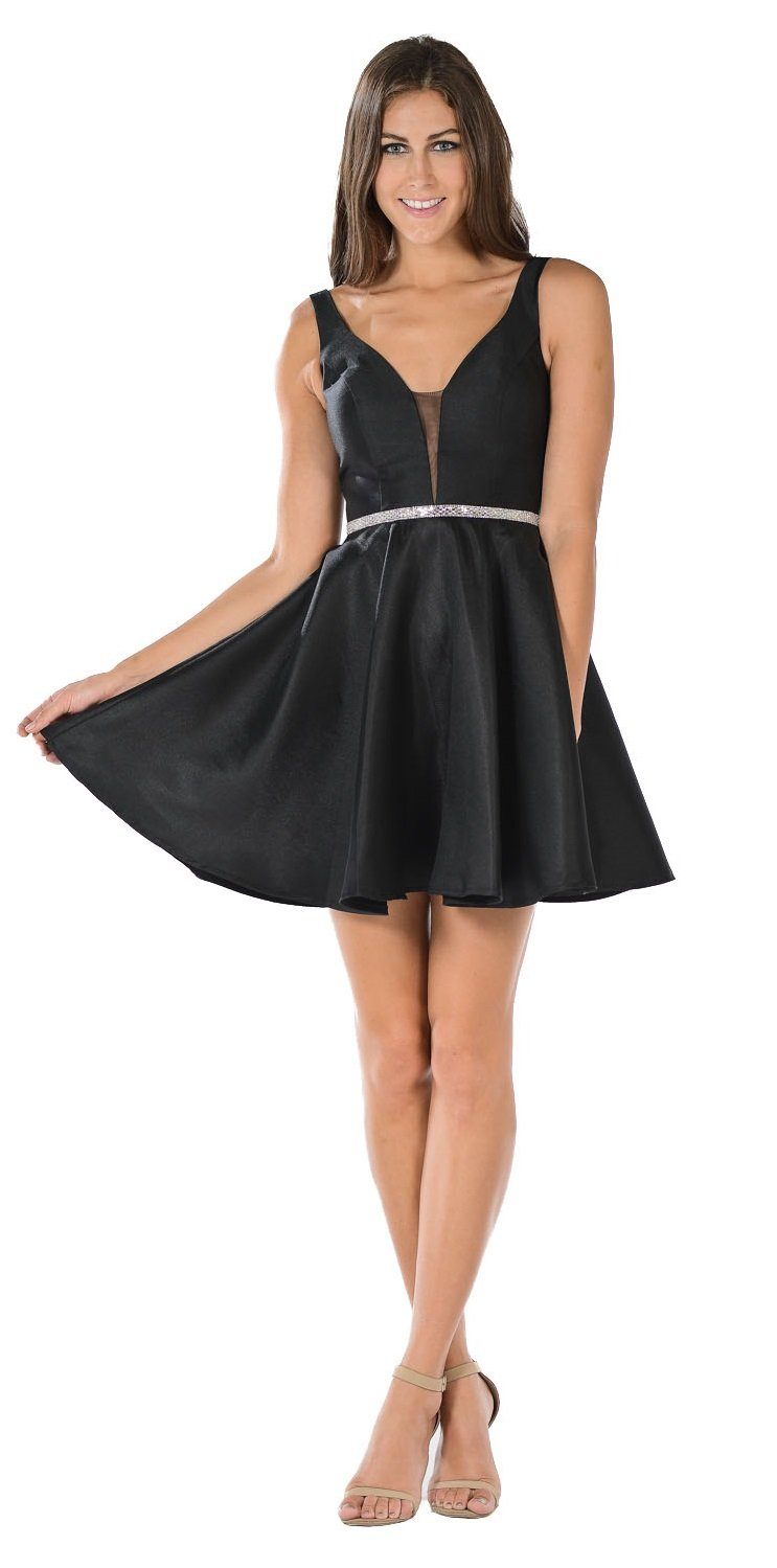 Short Illusion V-Neck Mikado Dress by Poly USA 7894