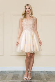Short Lace Applique A-line Dress by Poly USA 8902
