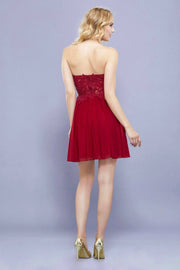 Short Lace Applique Strapless Sweetheart Dress by Nox Anabel 6314-Short Cocktail Dresses-ABC Fashion