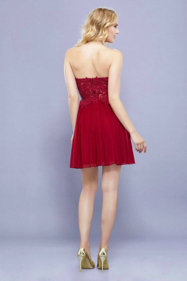 Short Lace Applique Strapless Sweetheart Dress by Nox Anabel 6314-Short Cocktail Dresses-ABC Fashion