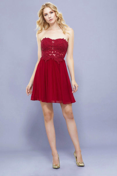 Short Lace Applique Strapless Sweetheart Dress by Nox Anabel 6314-Short Cocktail Dresses-ABC Fashion