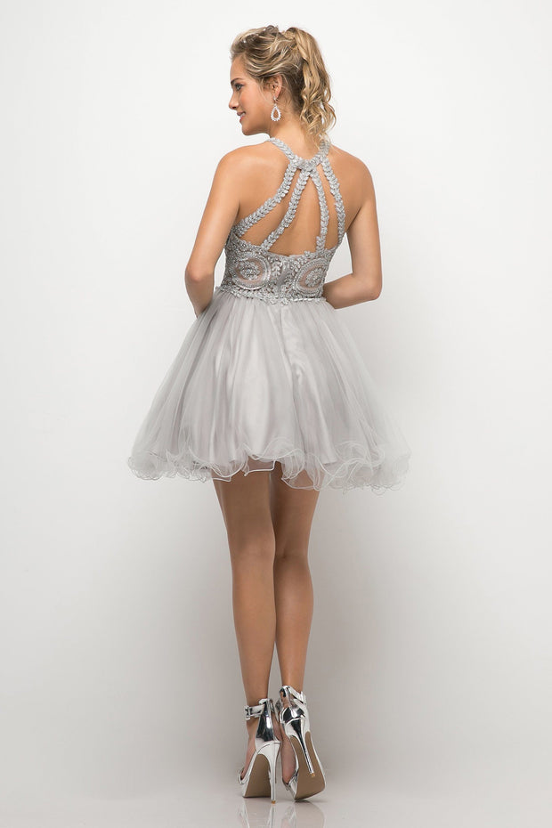 Short Lace Appliqued Dress by Cinderella Divine UJ0119-Short Cocktail Dresses-ABC Fashion