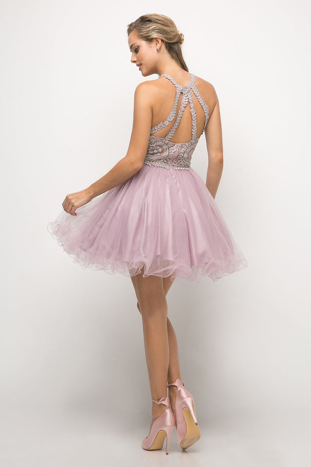 Short Lace Appliqued Dress by Cinderella Divine UJ0119-Short Cocktail Dresses-ABC Fashion