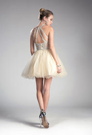 Short Lace Appliqued Dress by Cinderella Divine UJ0119-Short Cocktail Dresses-ABC Fashion