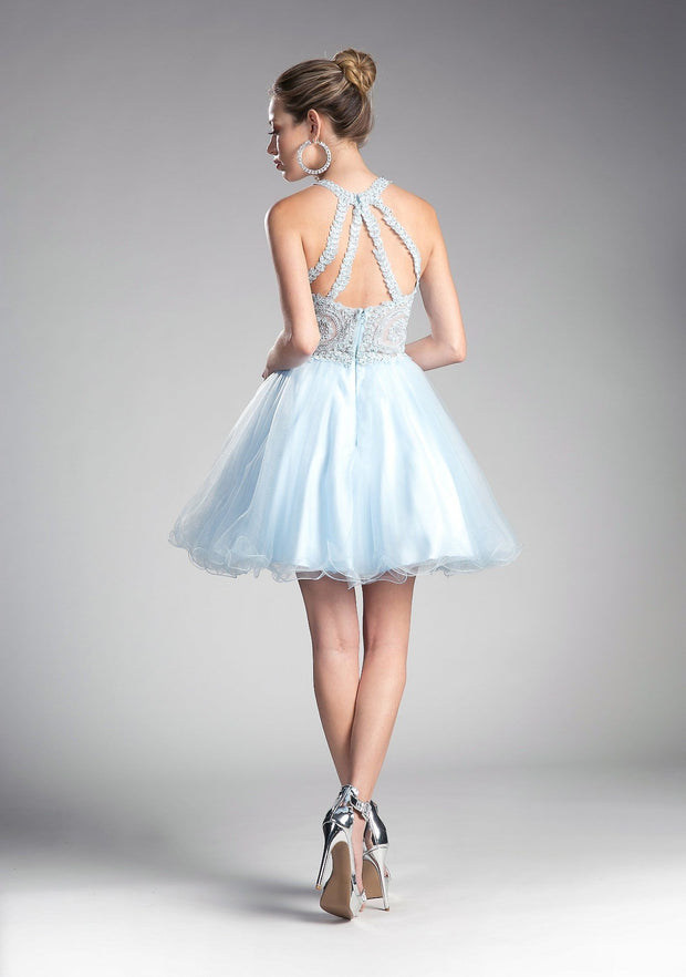 Short Lace Appliqued Dress by Cinderella Divine UJ0119-Short Cocktail Dresses-ABC Fashion