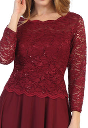 Short Lace Bodice Dress with 3/4 Sleeves by Celavie 6426S