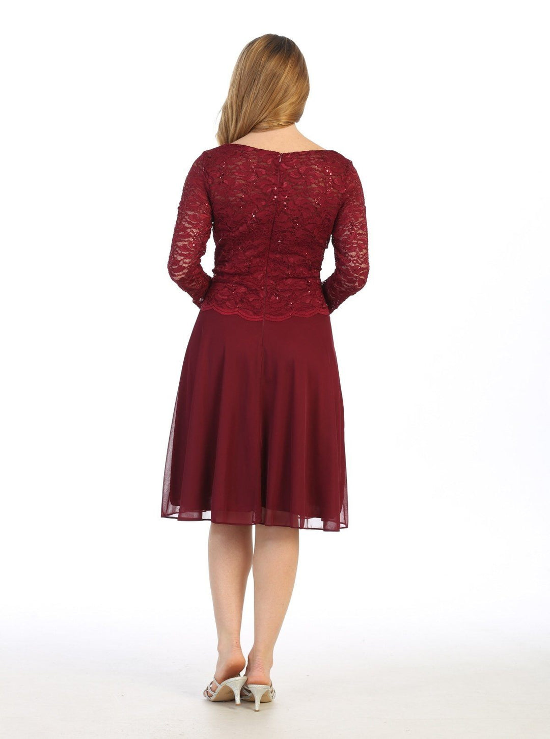 Short Lace Bodice Dress with 3/4 Sleeves by Celavie 6426S