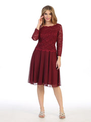 Short Lace Bodice Dress with 3/4 Sleeves by Celavie 6426S