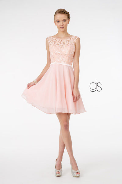 Short Lace Bodice Dress with Corset Back by Elizabeth K GS2807