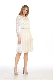Short Lace Bodice Dress with Long Sleeves by Celavie 6305-S