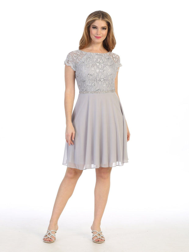 Short Lace Bodice Dress with Short Sleeves by Celavie 6394S – ABC Fashion