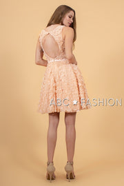 Short Lace Dress with 3D Floral Appliques by Elizabeth K GS1604-Short Cocktail Dresses-ABC Fashion