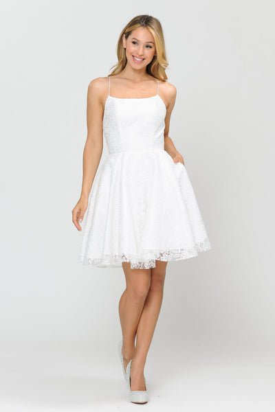 Short Lace Dress with Crisscross Open Back by Poly USA 8388-Short Cocktail Dresses-ABC Fashion