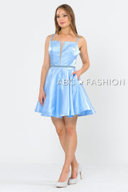 Short Metallic Dress with Illusion Cutout by Poly USA 8447-Short Cocktail Dresses-ABC Fashion