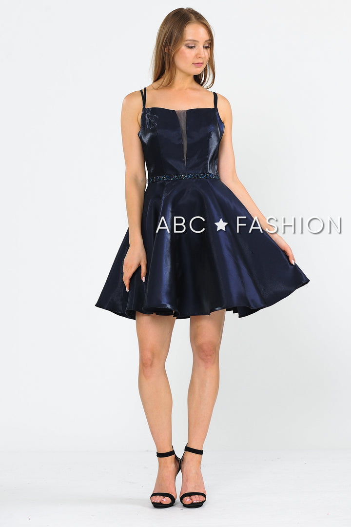 Short Metallic Dress with Illusion Cutout by Poly USA 8447-Short Cocktail Dresses-ABC Fashion