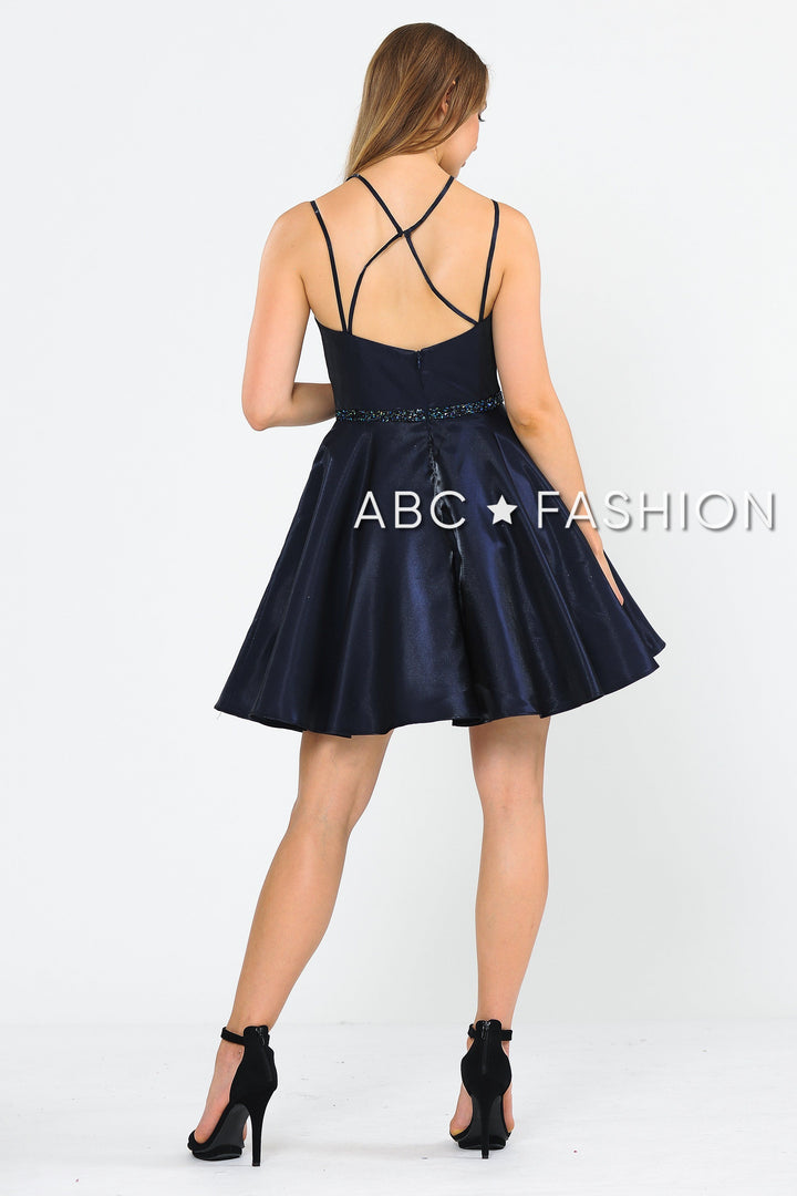 Short Metallic Dress with Illusion Cutout by Poly USA 8447-Short Cocktail Dresses-ABC Fashion