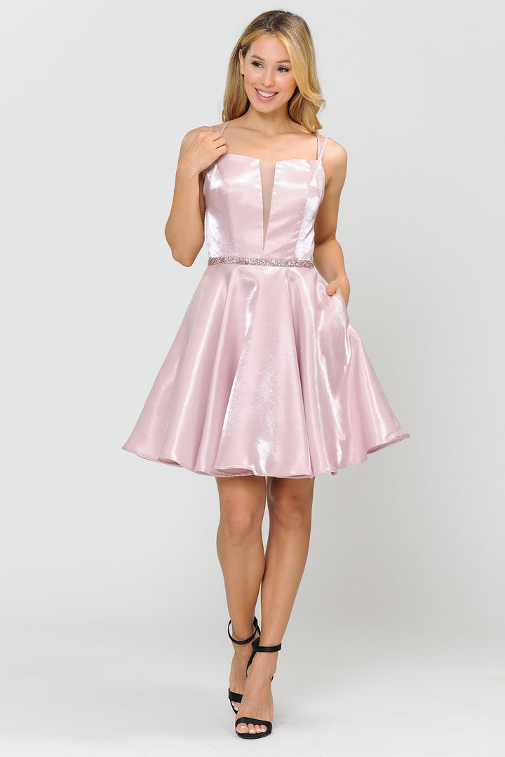 Short Metallic Dress with Illusion Cutout by Poly USA 8447-Short Cocktail Dresses-ABC Fashion