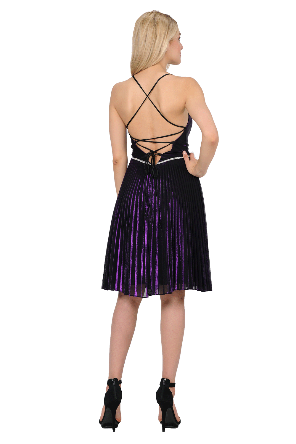 Short Metallic Dress with Strappy Open Back by Poly USA 8310-Short Cocktail Dresses-ABC Fashion
