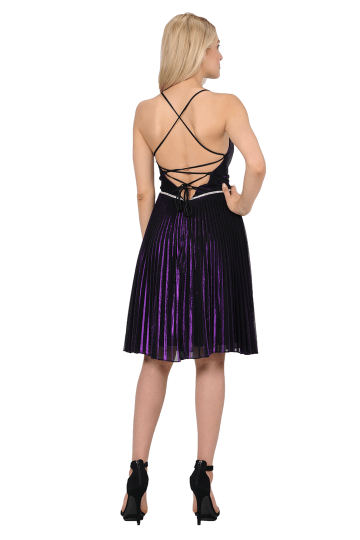 Short Metallic Dress with Strappy Open Back by Poly USA 8310-Short Cocktail Dresses-ABC Fashion