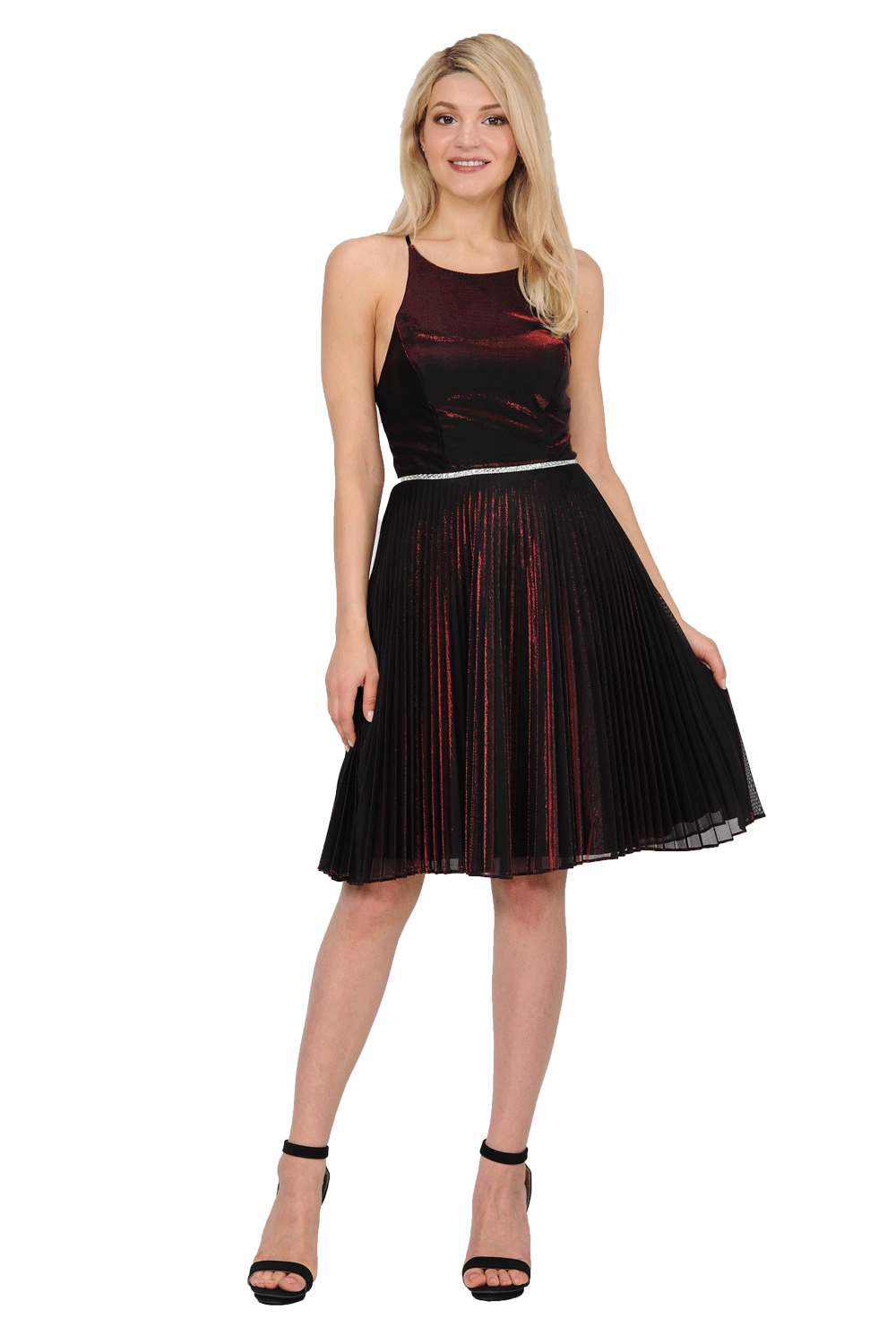 Short Metallic Dress with Strappy Open Back by Poly USA 8310-Short Cocktail Dresses-ABC Fashion