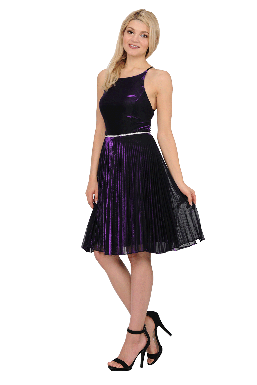 Short Metallic Dress with Strappy Open Back by Poly USA 8310-Short Cocktail Dresses-ABC Fashion