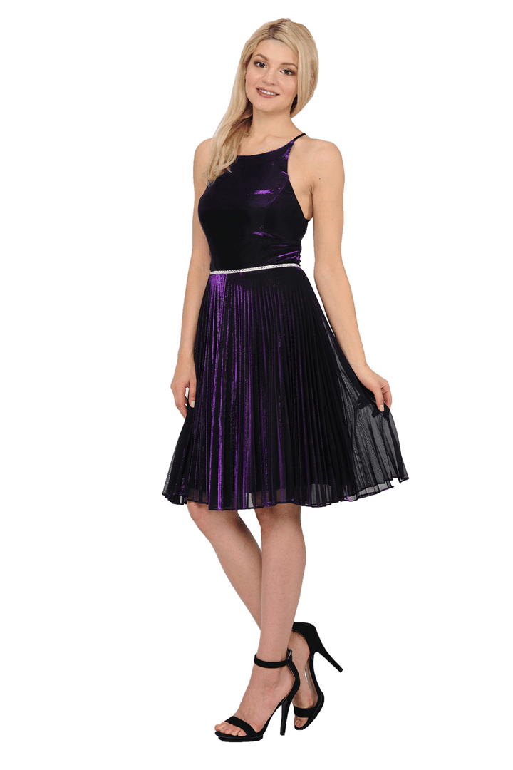 Short Metallic Dress with Strappy Open Back by Poly USA 8310-Short Cocktail Dresses-ABC Fashion