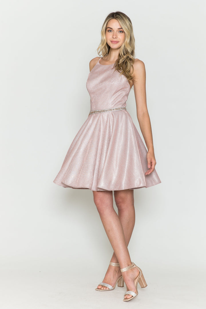 Short Sleeveless Metallic Glitter Dress by Poly USA 8790