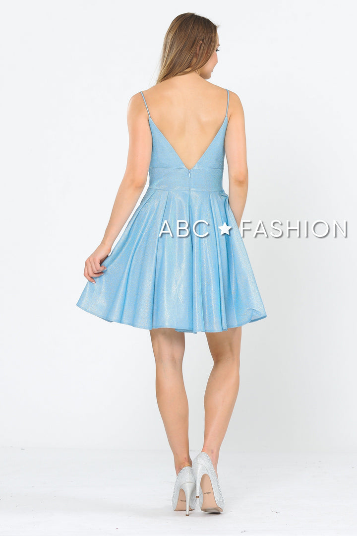 Short Metallic Glitter Dress with A-line Skirt by Poly USA 8530-Short Cocktail Dresses-ABC Fashion
