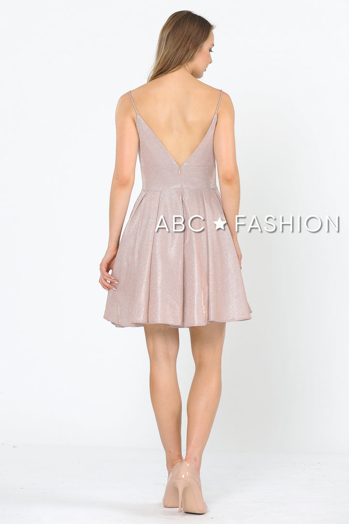 Short Metallic Glitter Dress with A-line Skirt by Poly USA 8530-Short Cocktail Dresses-ABC Fashion
