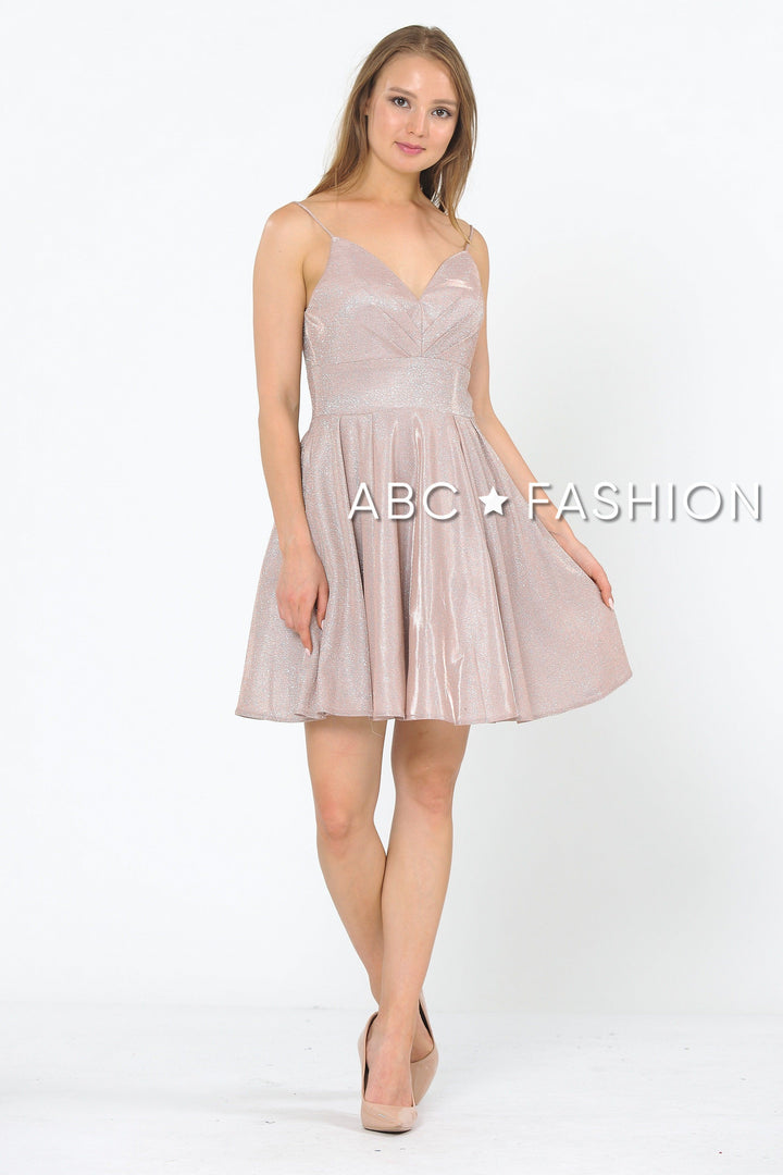 Short Metallic Glitter Dress with A-line Skirt by Poly USA 8530-Short Cocktail Dresses-ABC Fashion
