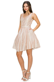 Short Metallic Glitter V-Neck Dress by Cinderella Couture 8013J