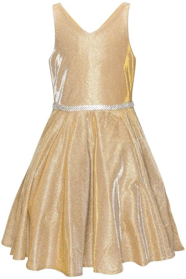 Short Metallic Glitter V-Neck Dress by Cinderella Couture 8013J