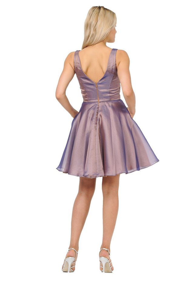 Short Metallic V-Neck Dress with Pockets by Poly USA 9018-Short Cocktail Dresses-ABC Fashion