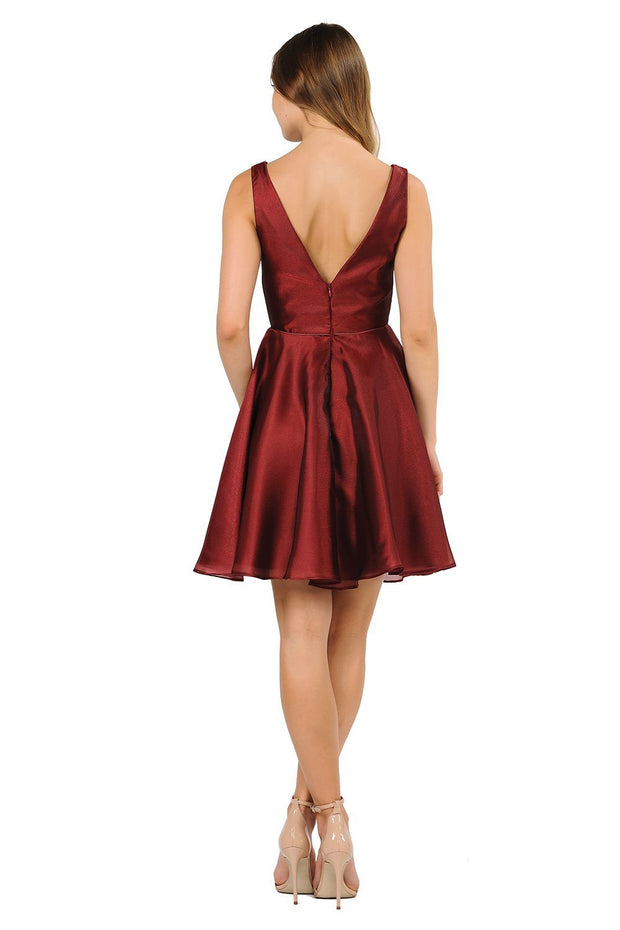 Short Metallic V-Neck Dress with Pockets by Poly USA 9018-Short Cocktail Dresses-ABC Fashion