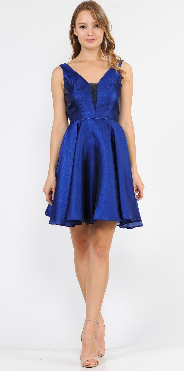 Short Metallic V-Neck Dress with Pockets by Poly USA 9018-Short Cocktail Dresses-ABC Fashion
