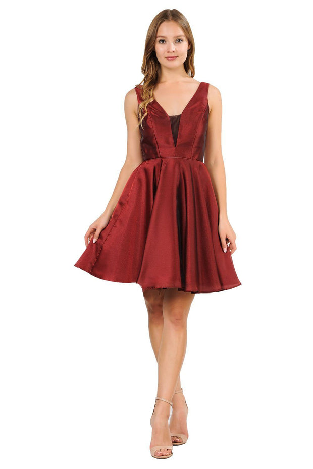 Short Metallic V-Neck Dress with Pockets by Poly USA 9018-Short Cocktail Dresses-ABC Fashion